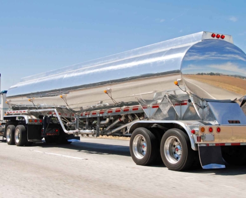 A shiny tank truck