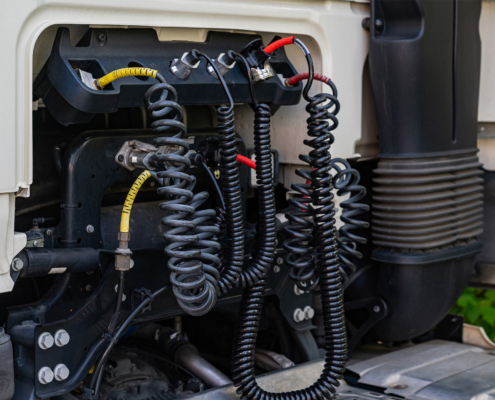 Rear part of the cabin of a cargo semi-trailer with all connecting mechanisms