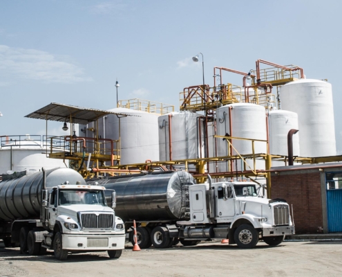 Tank trucks at refinery